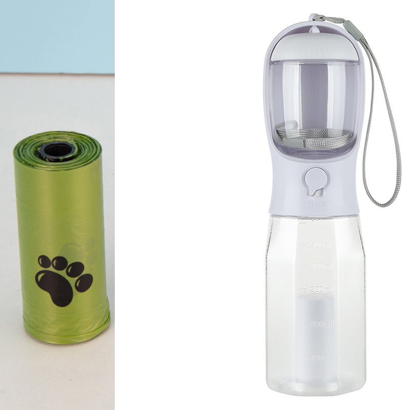 3-in-1 Dog Water Bottle – Portable Feeder & Poop Bag Dispenser