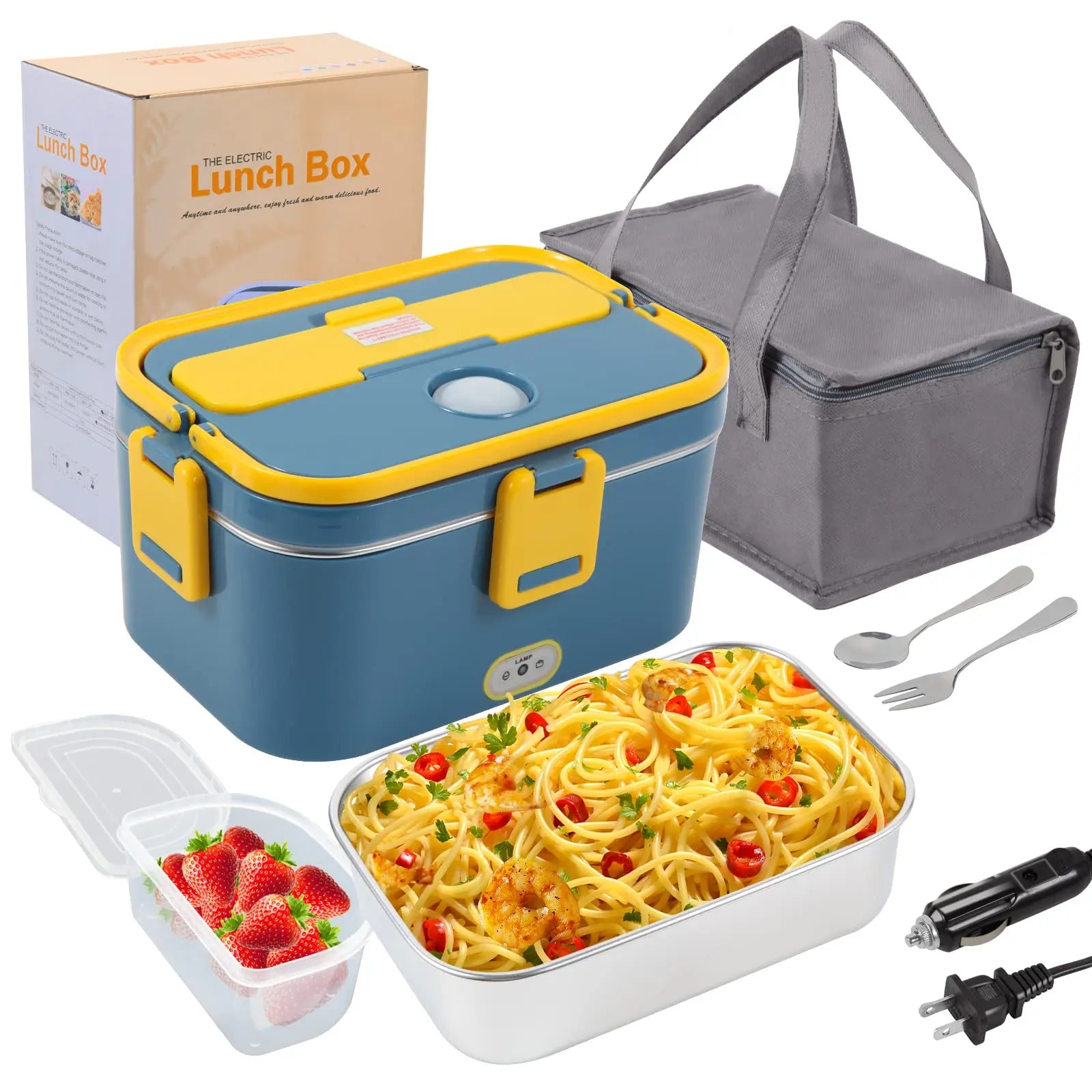 1.8L Electric Lunch Box 60W Food Heated 12V-24V 2-In-1 Portable Food Warmer Heater for Car/Truck/Home Self Heating Box