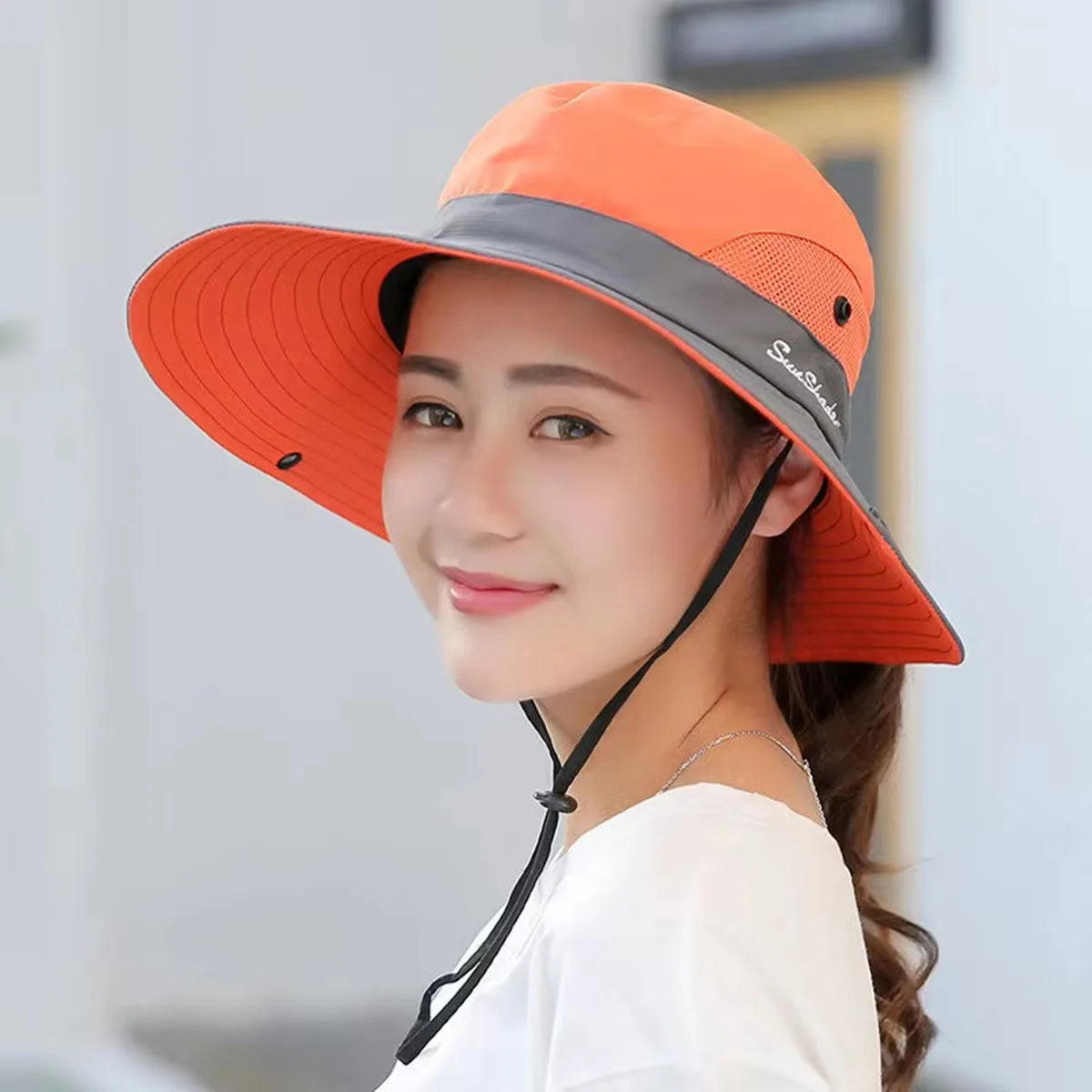 Women Large Brim With Leaking Ponytail Quick Drying Bucket Hats Fishermen Caps Outdoor Casual Cap Women Sunscreen Hat