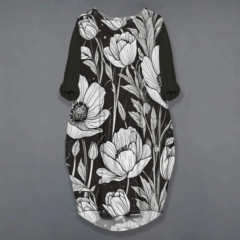 Women's printed loose long sleeved summer plus size dress Cross border Summer New Fashion