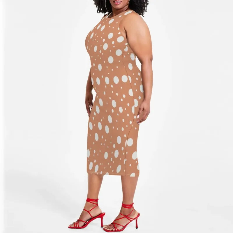 Women Casual Sexy Bodycon Tank Top Round Neck Dress Summer Pencil Sleeveless Basic Midi Club Dresses Beach Party