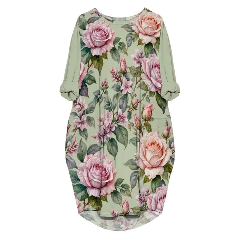 Women's printed loose long sleeved summer plus size dress Cross border Summer New Fashion