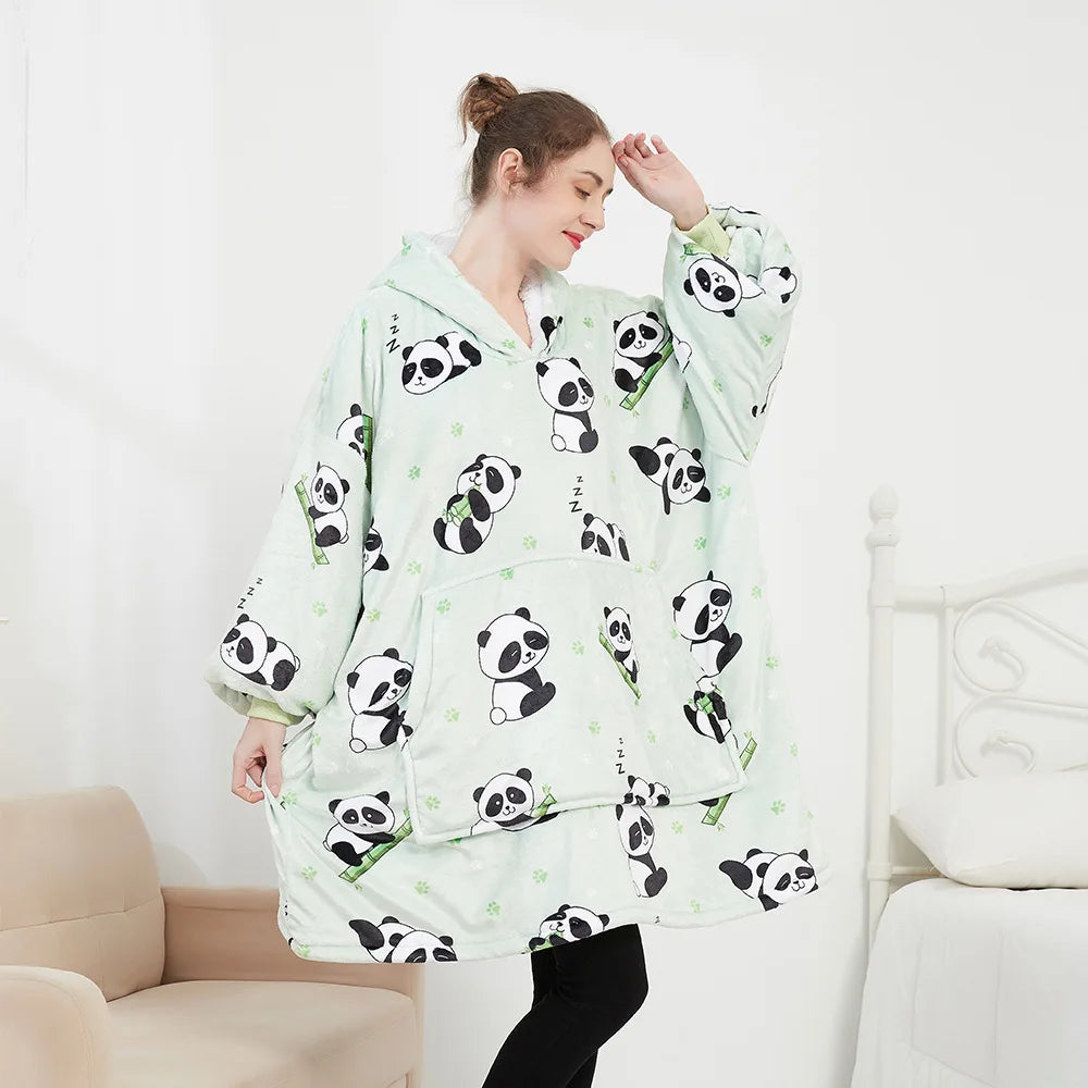 Wearable Blanket Hoodie – Oversized Fleece Thermal