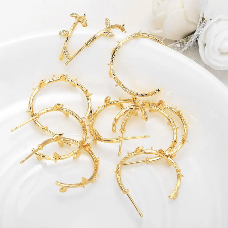 18K Gold Brass Round Stud Earring Pins – Jewelry Making Supplies (6pcs)