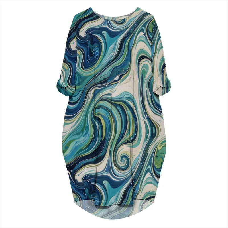 Women's printed loose long sleeved summer plus size dress Cross border Summer New Fashion