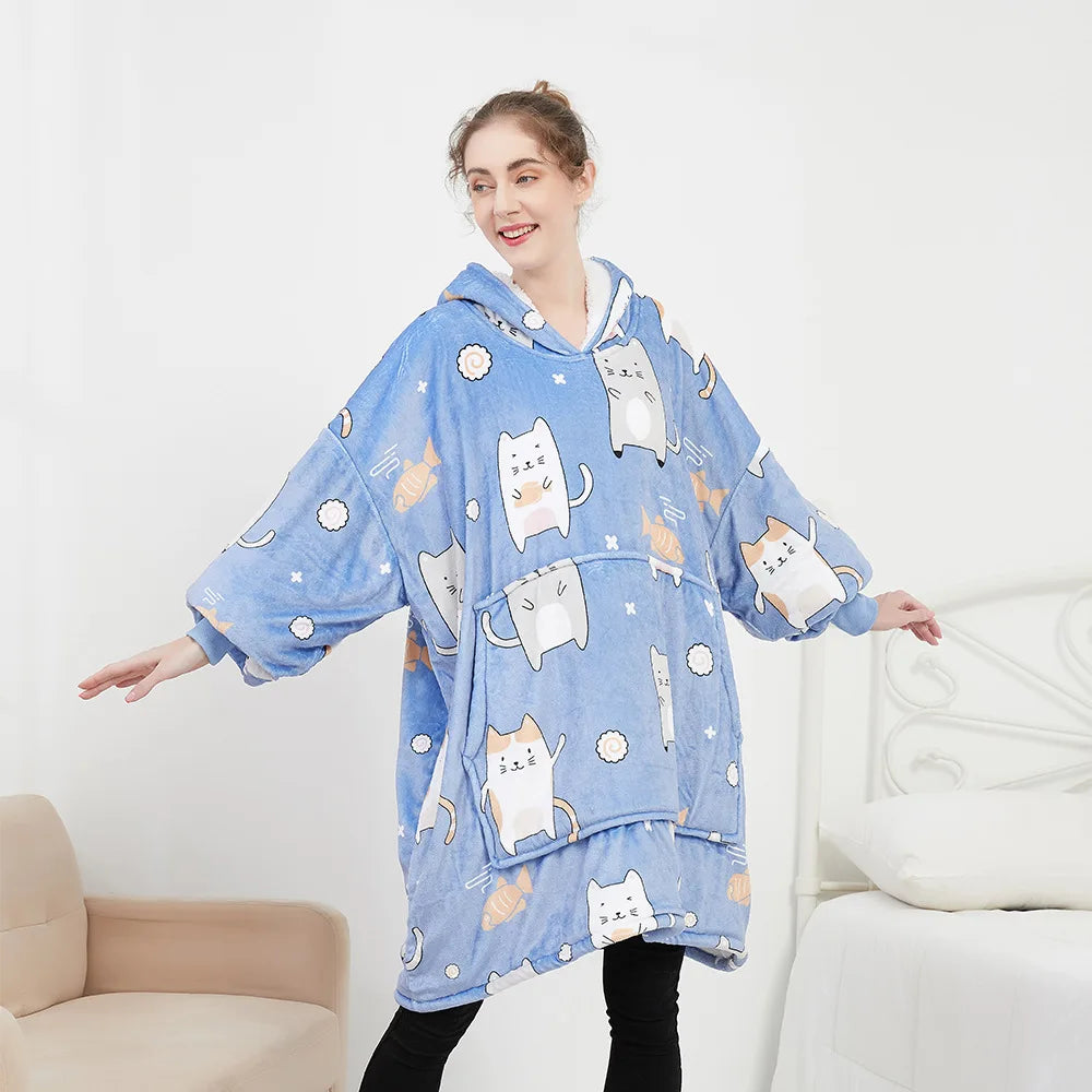 Wearable Blanket Hoodie – Oversized Fleece Thermal