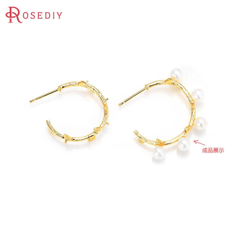 18K Gold Brass Round Stud Earring Pins – Jewelry Making Supplies (6pcs)