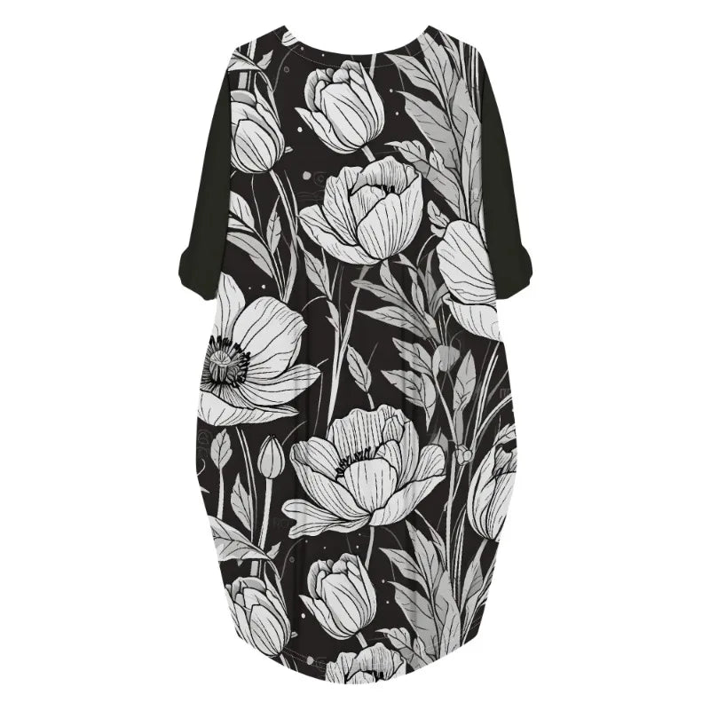 Women's printed loose long sleeved summer plus size dress Cross border Summer New Fashion