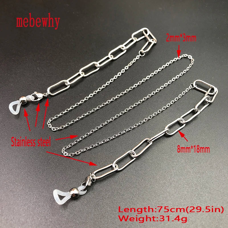 Mask Sunglass Oval Chains Eyewear Cord Strap for Women Men Stainless Steel Silver Color Fashion Party Jewelry Accessories Gifts