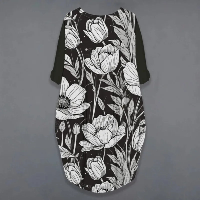 Women's printed loose long sleeved summer plus size dress Cross border Summer New Fashion