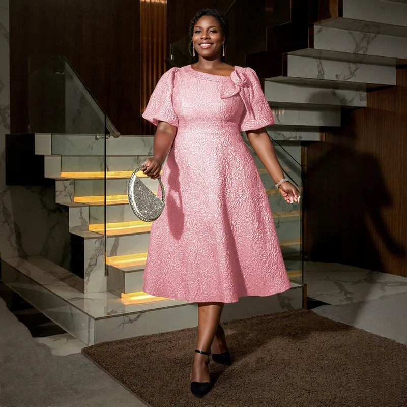 Spring Summer plus Size Jacquard Dress A-Line Fashion Party Banquet Temperament 2025 New Arrivals