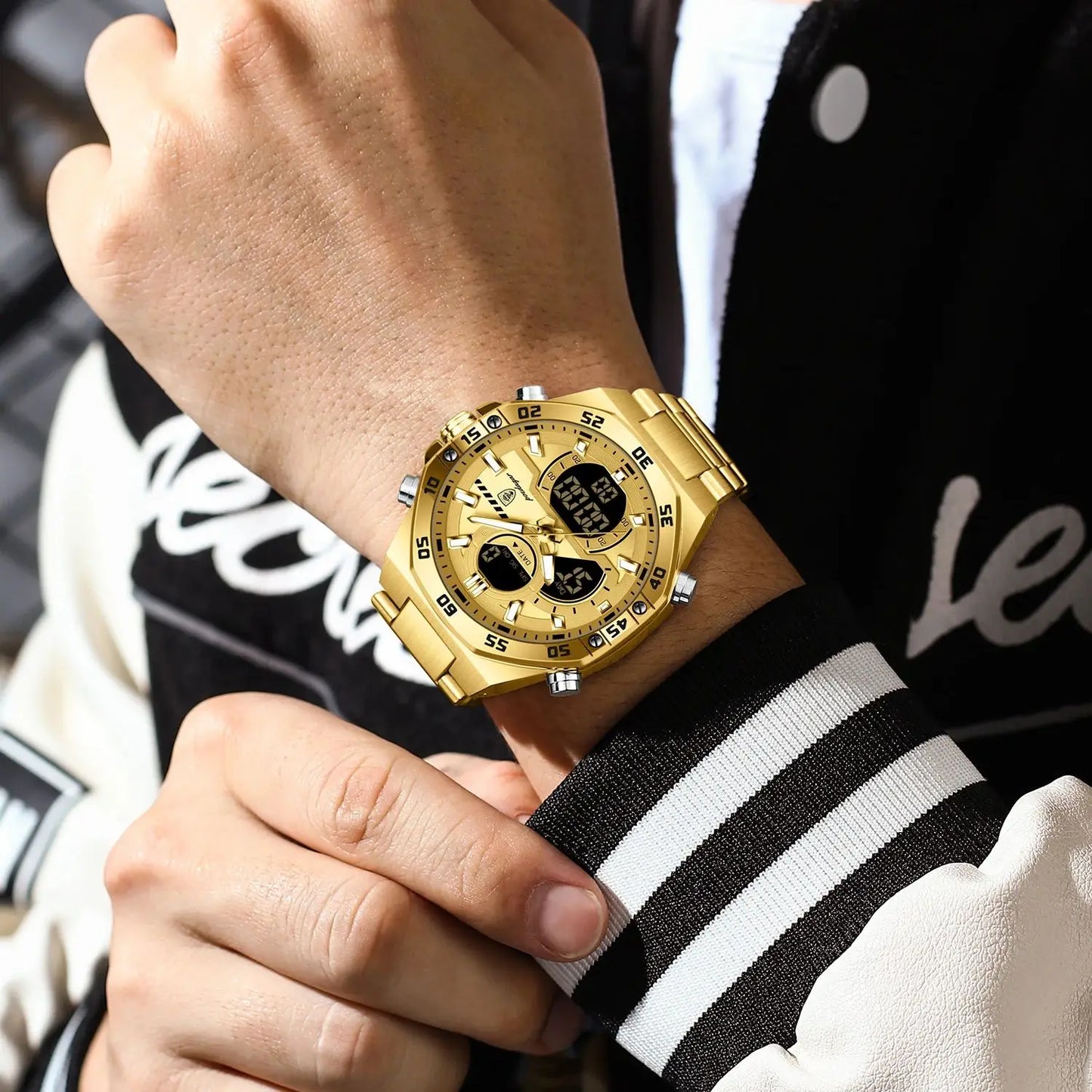 POEDAGAR Men’s Sport Watch – LED Waterproof Quartz