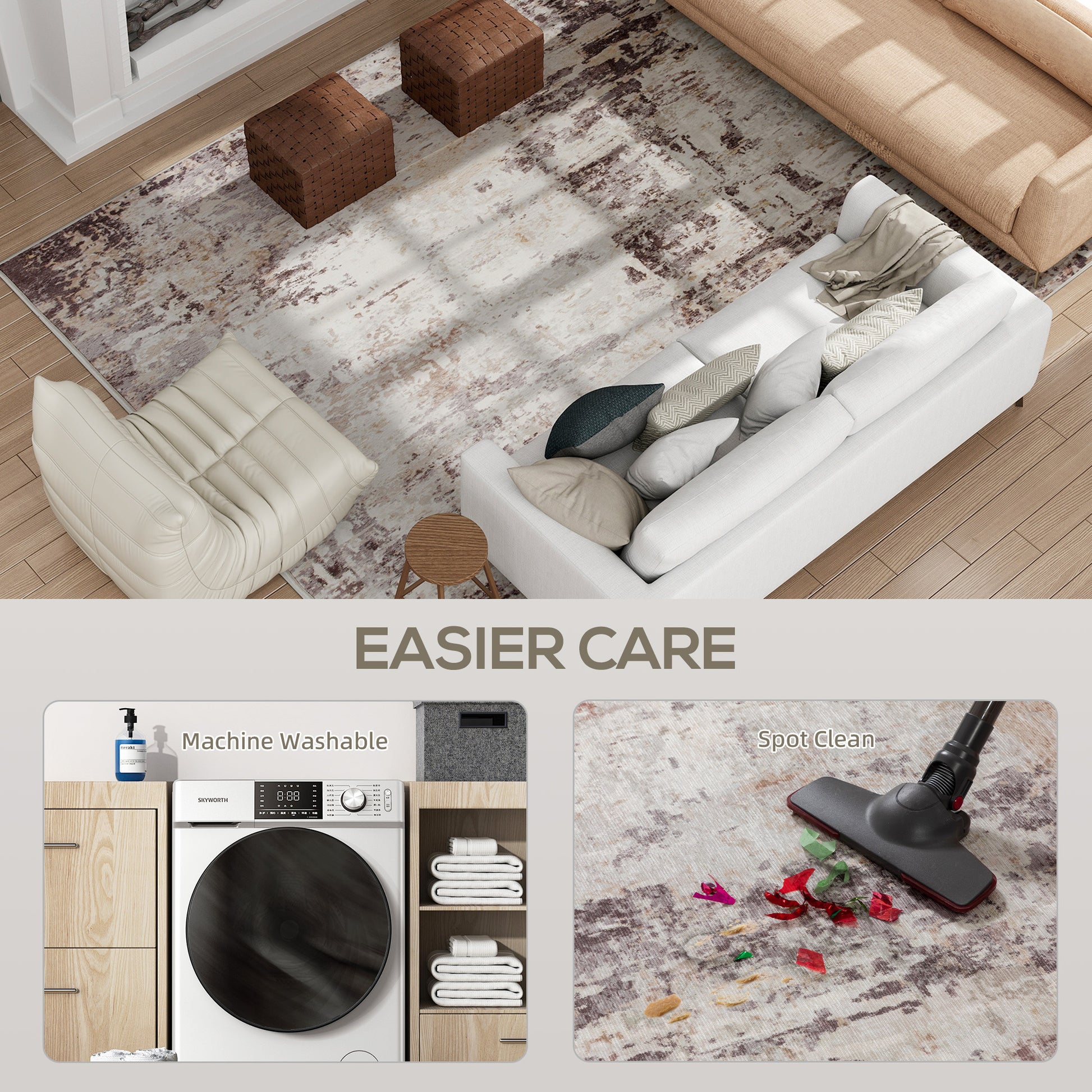 Washable Area Rug 8x10 – Non-Slip Modern Abstract Carpet