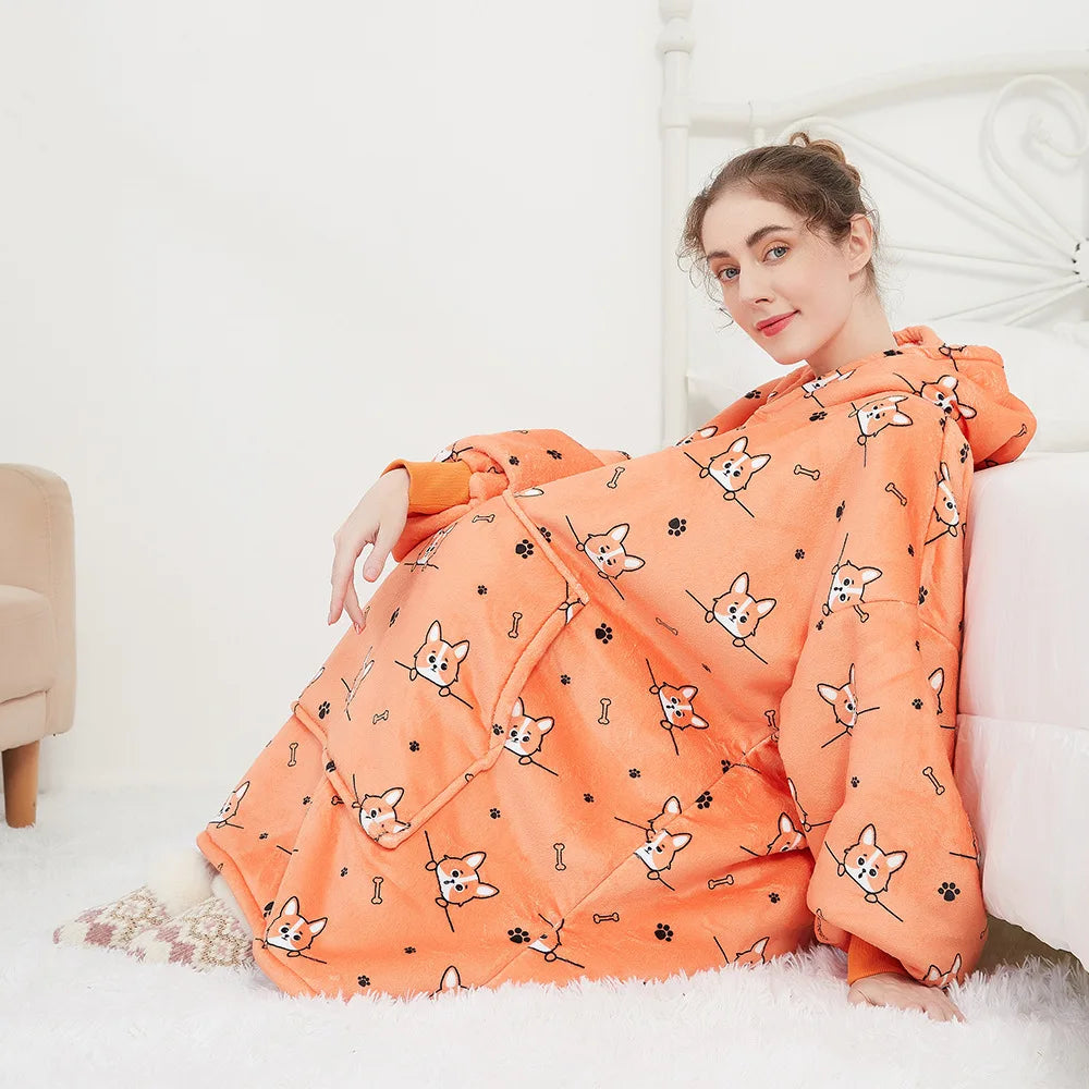 Wearable Blanket Hoodie – Oversized Fleece Thermal
