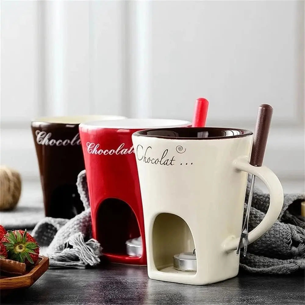 Fondue Mug Set – Mini Chocolate & Cheese Warmer (Personal)