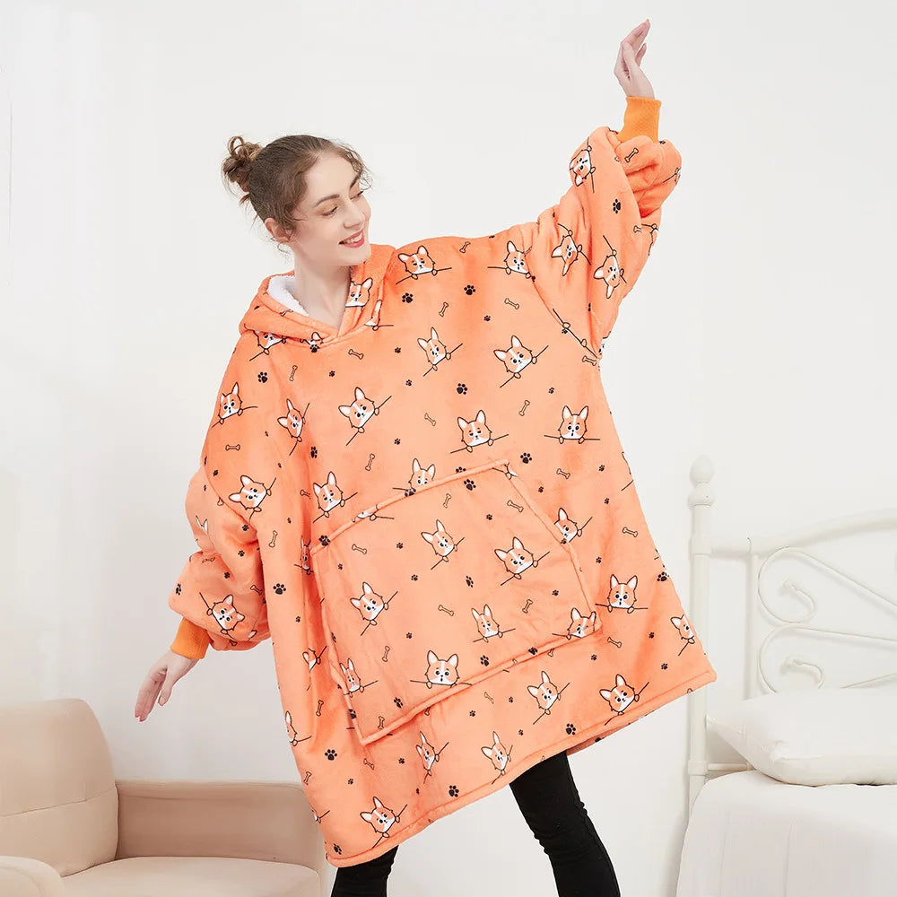 Wearable Blanket Hoodie – Oversized Fleece Thermal