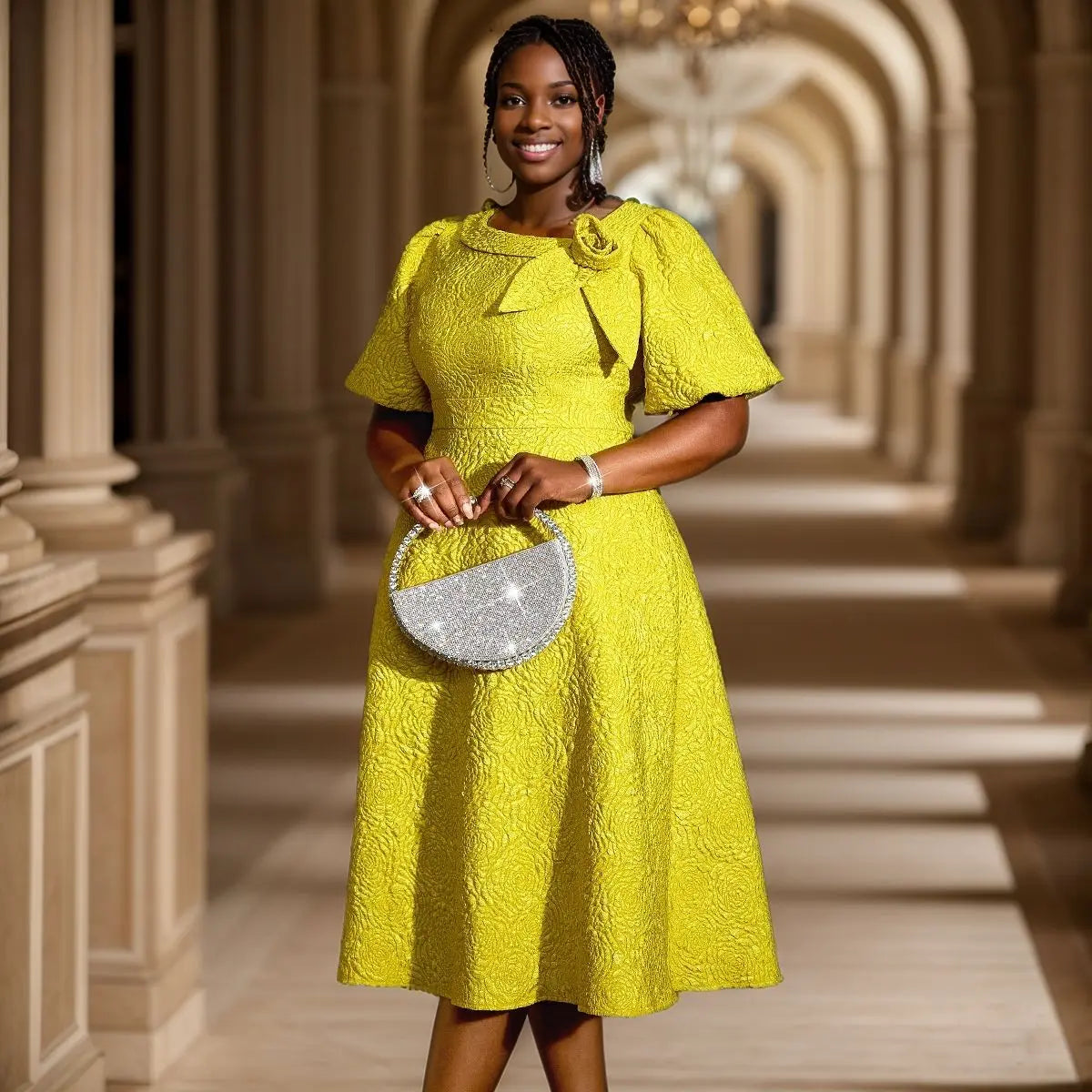 Spring Summer plus Size Jacquard Dress A-Line Fashion Party Banquet Temperament 2025 New Arrivals