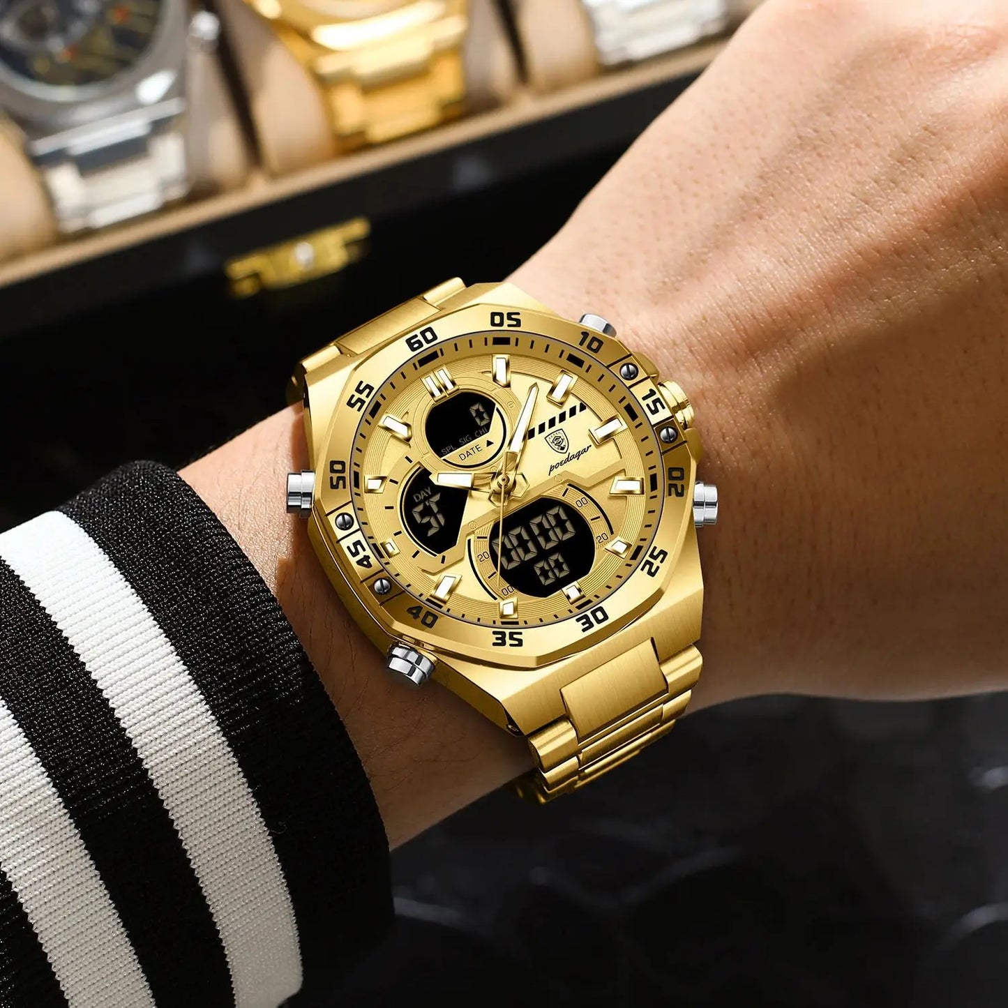 POEDAGAR Men’s Sport Watch – LED Waterproof Quartz