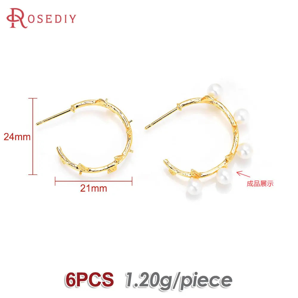 18K Gold Brass Round Stud Earring Pins – Jewelry Making Supplies (6pcs)