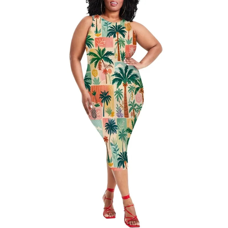 Women Casual Sexy Bodycon Tank Top Round Neck Dress Summer Pencil Sleeveless Basic Midi Club Dresses Beach Party