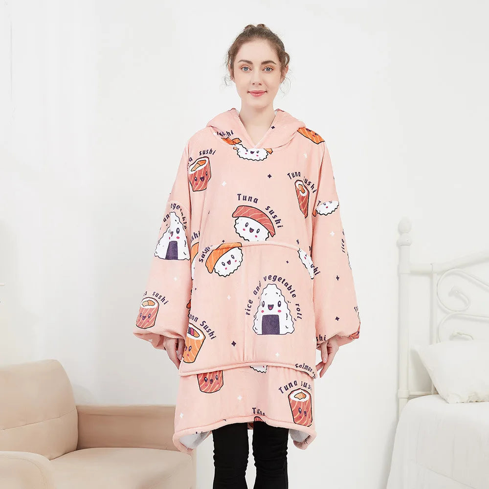 Wearable Blanket Hoodie – Oversized Fleece Thermal