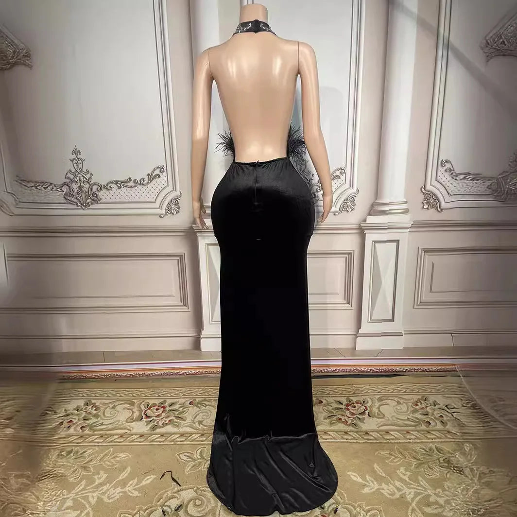 2025 Birthday Clothing High-end Sense Leak Back Split Fork Banquet Fish Tail Slim And Thin Temperament Sexy Performance Clothes