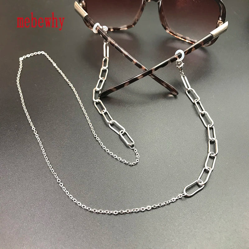 Mask Sunglass Oval Chains Eyewear Cord Strap for Women Men Stainless Steel Silver Color Fashion Party Jewelry Accessories Gifts