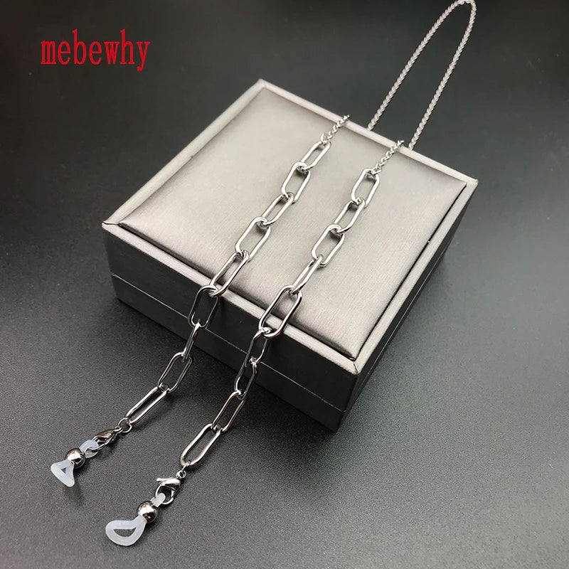 Mask Sunglass Oval Chains Eyewear Cord Strap for Women Men Stainless Steel Silver Color Fashion Party Jewelry Accessories Gifts