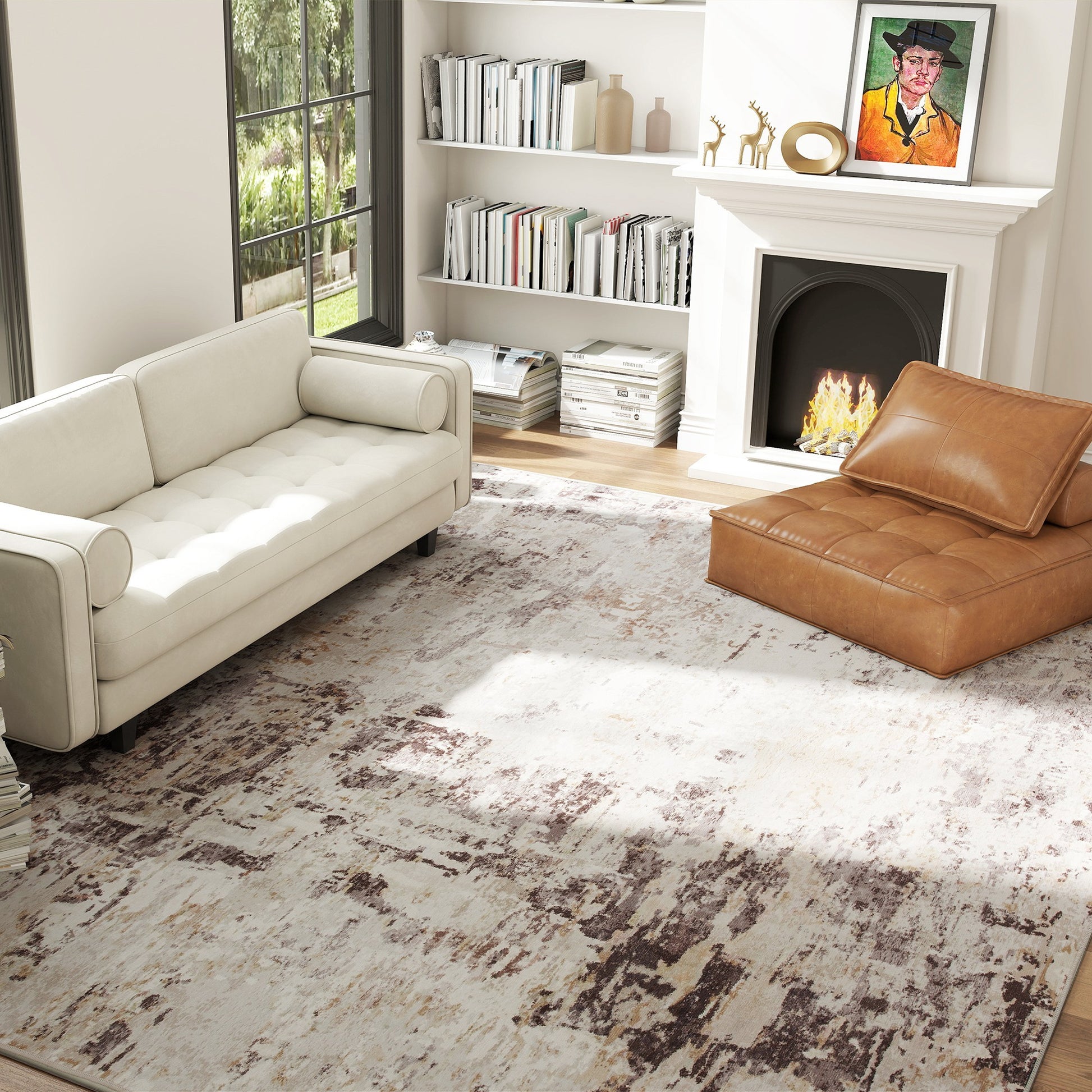 Washable Area Rug 8x10 – Non-Slip Modern Abstract Carpet