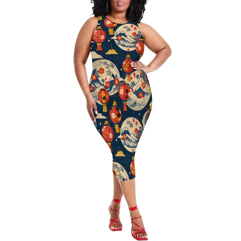 Women Casual Sexy Bodycon Tank Top Round Neck Dress Summer Pencil Sleeveless Basic Midi Club Dresses Beach Party