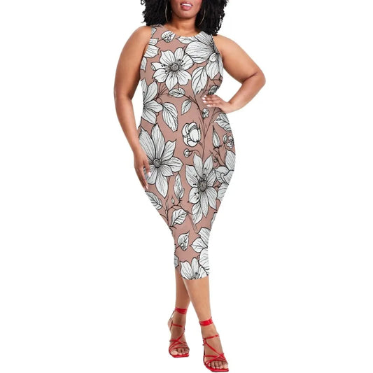 Women Casual Sexy Bodycon Tank Top Round Neck Dress Summer Pencil Sleeveless Basic Midi Club Dresses Beach Party