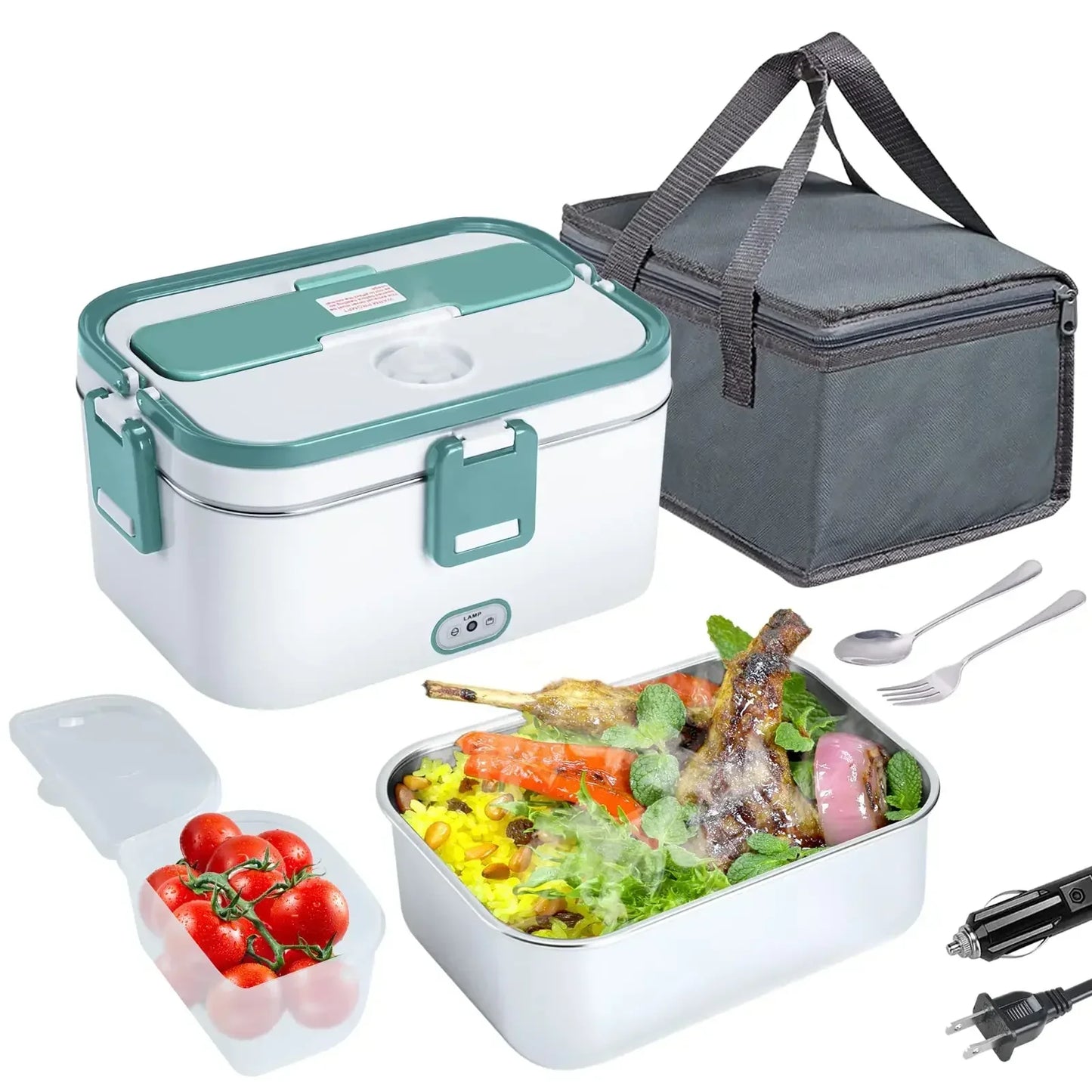 1.8L Electric Lunch Box 60W Food Heated 12V-24V 2-In-1 Portable Food Warmer Heater for Car/Truck/Home Self Heating Box