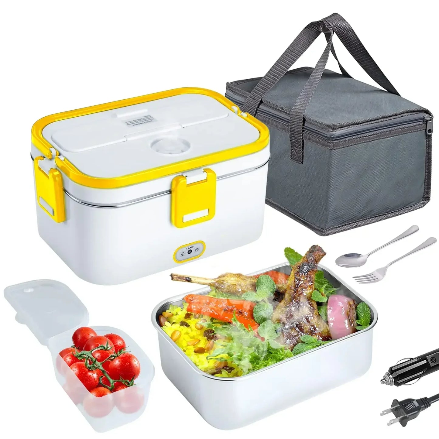 1.8L Electric Lunch Box 60W Food Heated 12V-24V 2-In-1 Portable Food Warmer Heater for Car/Truck/Home Self Heating Box