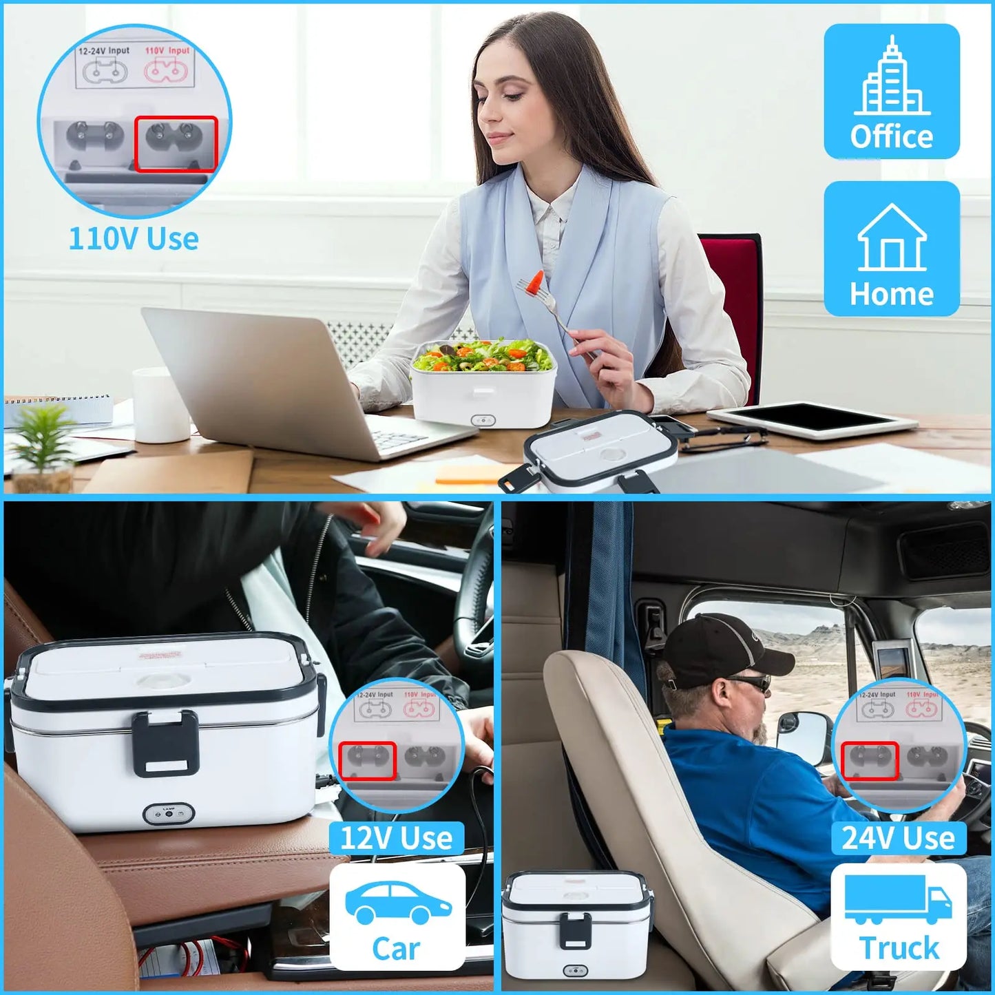 1.8L Electric Lunch Box 60W Food Heated 12V-24V 2-In-1 Portable Food Warmer Heater for Car/Truck/Home Self Heating Box