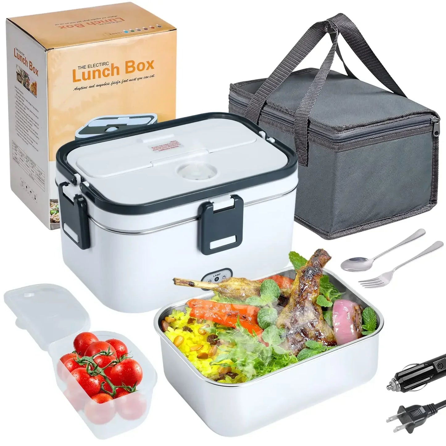 1.8L Electric Lunch Box 60W Food Heated 12V-24V 2-In-1 Portable Food Warmer Heater for Car/Truck/Home Self Heating Box
