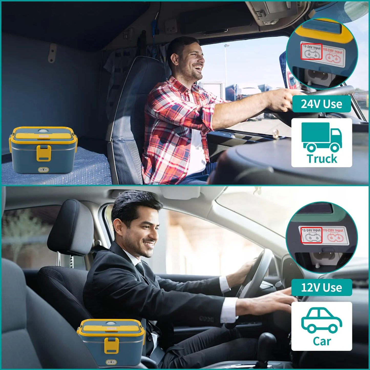 1.8L Electric Lunch Box 60W Food Heated 12V-24V 2-In-1 Portable Food Warmer Heater for Car/Truck/Home Self Heating Box