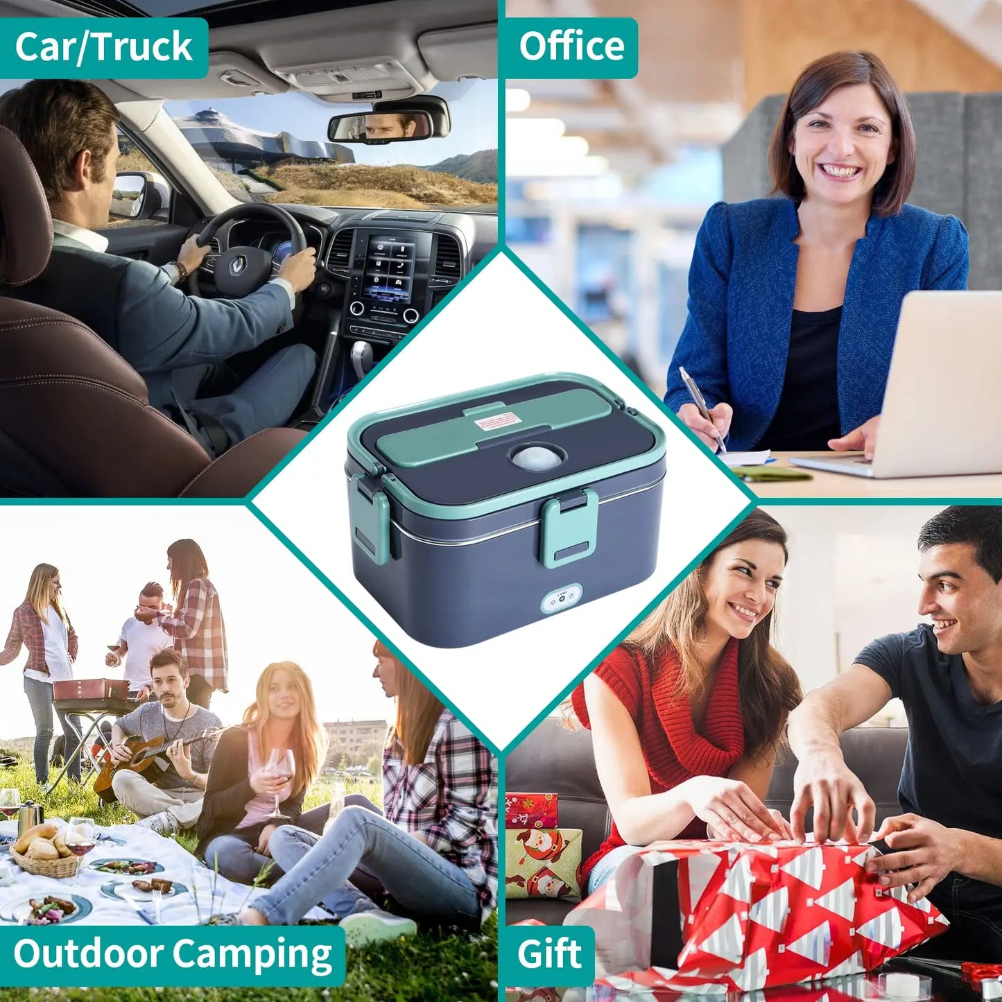 1.8L Electric Lunch Box 60W Food Heated 12V-24V 2-In-1 Portable Food Warmer Heater for Car/Truck/Home Self Heating Box