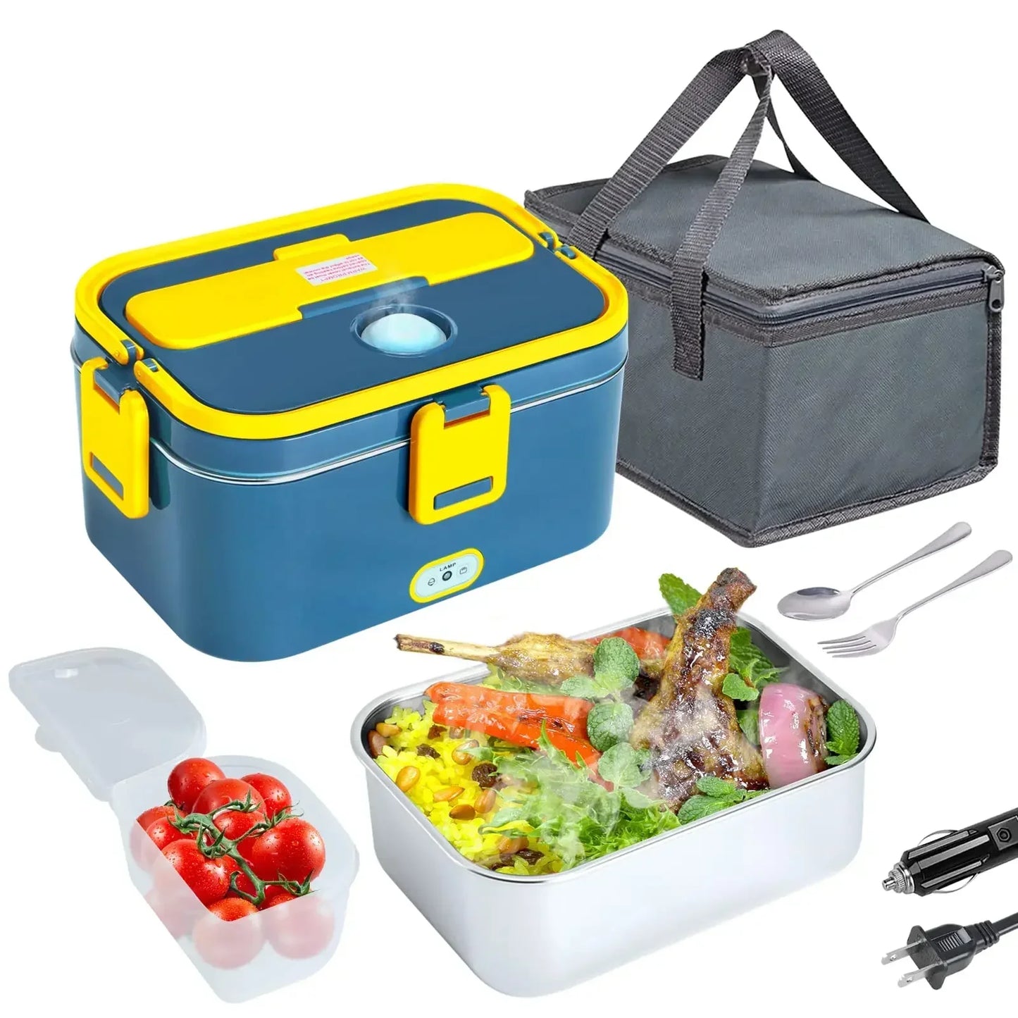 1.8L Electric Lunch Box 60W Food Heated 12V-24V 2-In-1 Portable Food Warmer Heater for Car/Truck/Home Self Heating Box