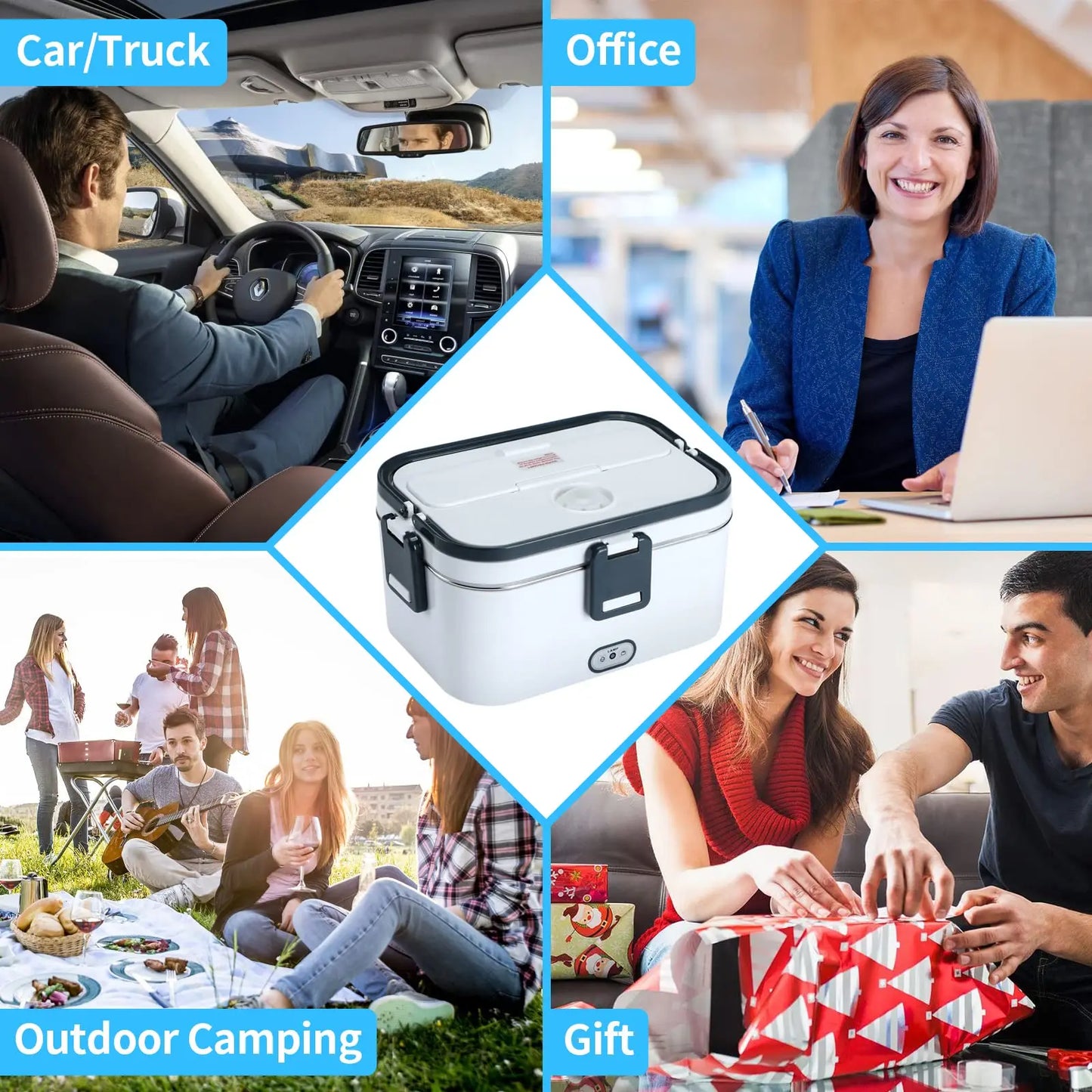 1.8L Electric Lunch Box 60W Food Heated 12V-24V 2-In-1 Portable Food Warmer Heater for Car/Truck/Home Self Heating Box