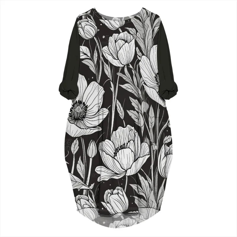 Women's printed loose long sleeved summer plus size dress Cross border Summer New Fashion