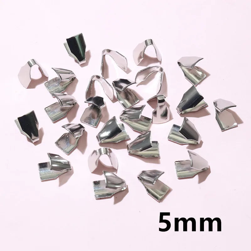 Stainless Steel Crimp End Caps – Flat Cord Beads for Jewelry Making (2–7mm, 100pcs)