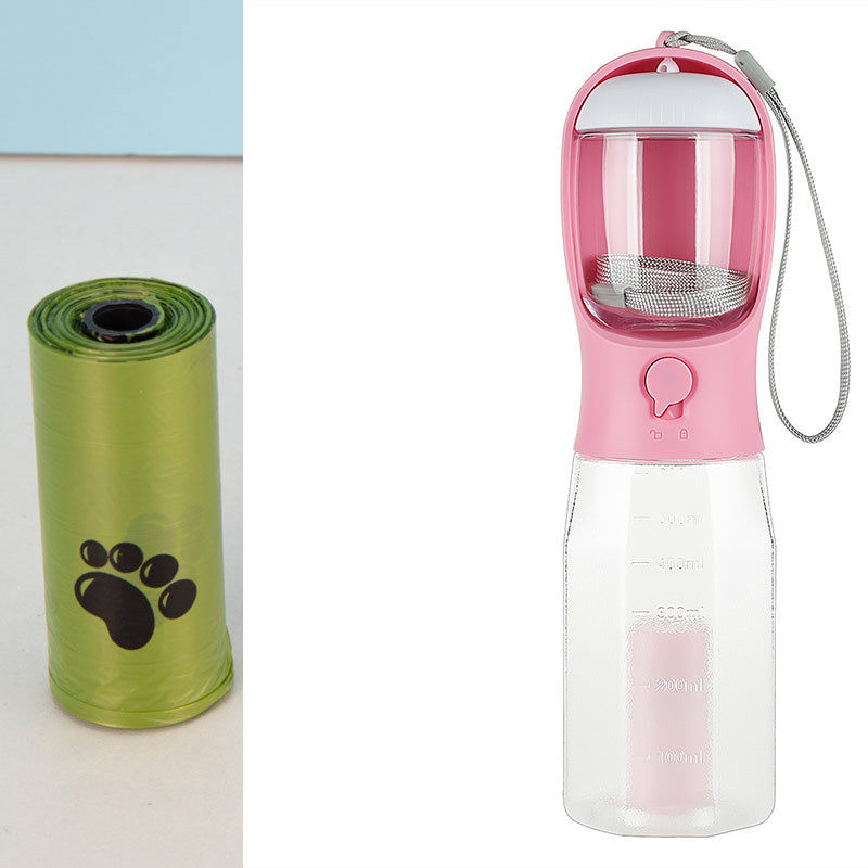 3-in-1 Dog Water Bottle – Portable Feeder & Poop Bag Dispenser