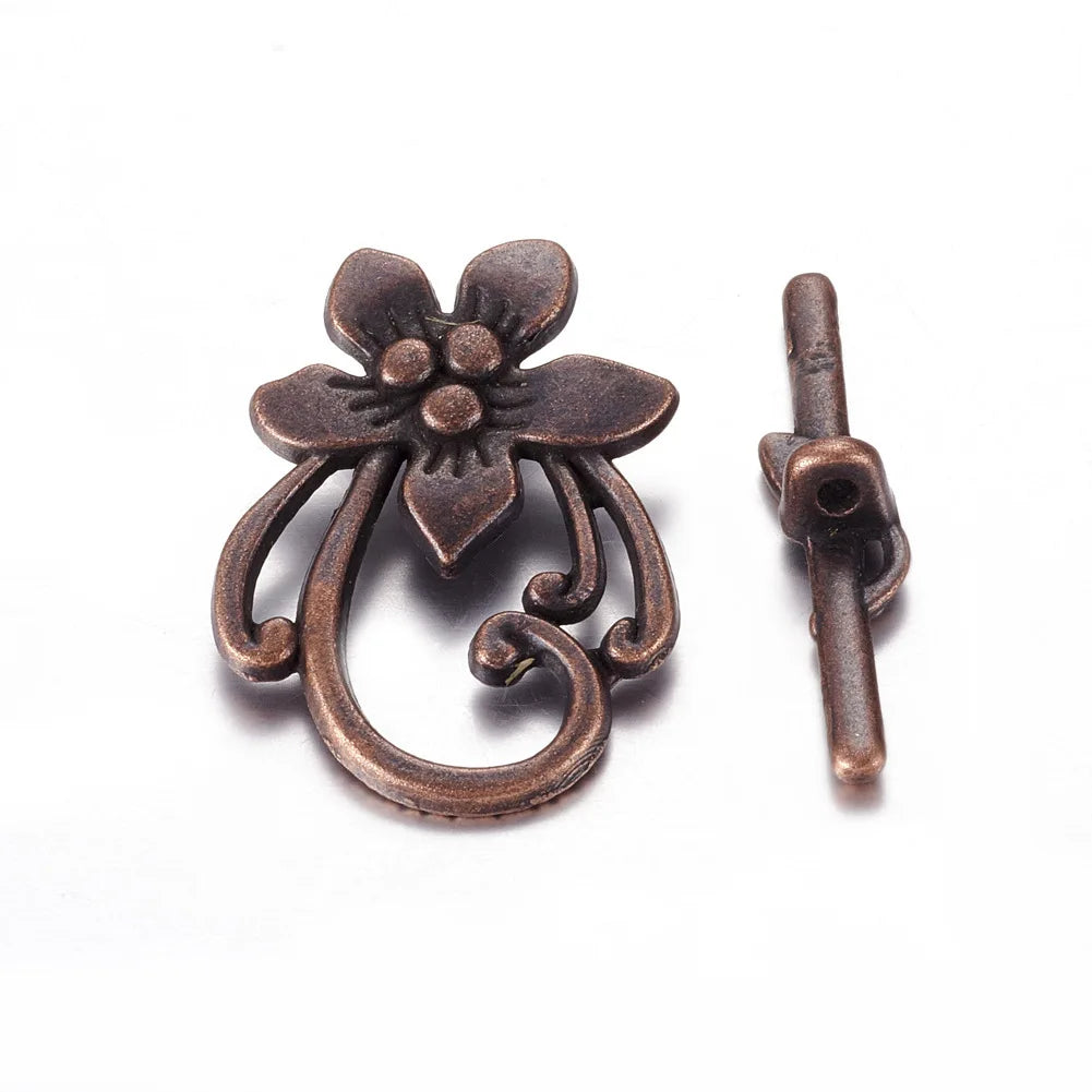 Antique Silver Toggle Clasps – Flower & Heart Connectors (5 Sets)