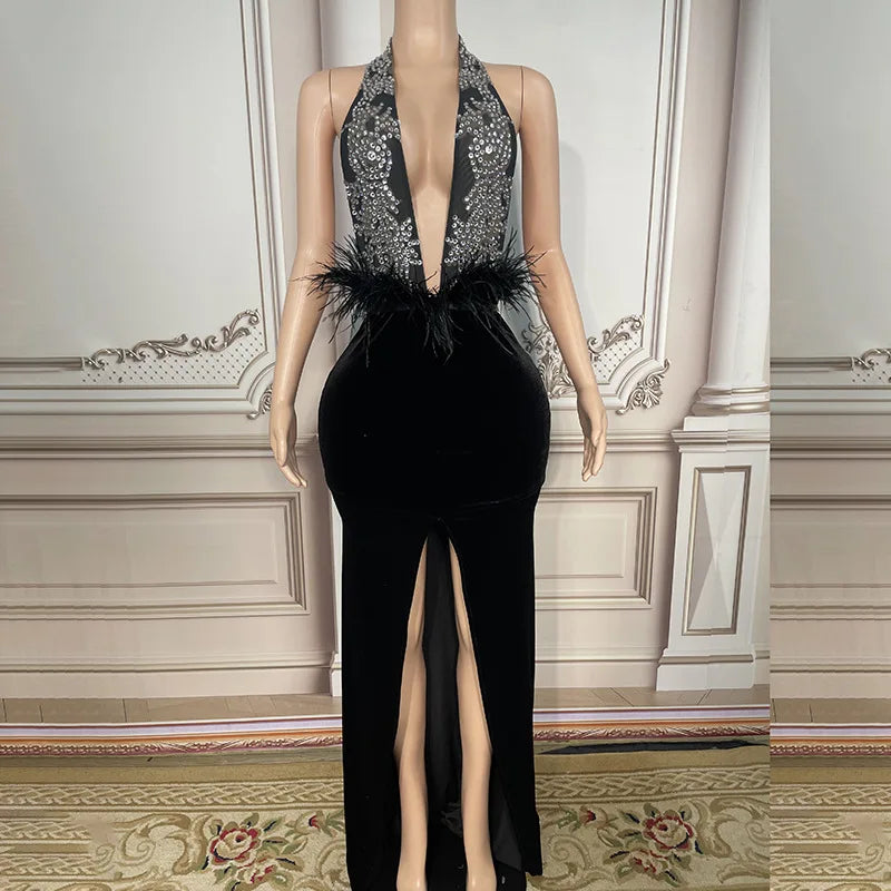 2025 Birthday Clothing High-end Sense Leak Back Split Fork Banquet Fish Tail Slim And Thin Temperament Sexy Performance Clothes