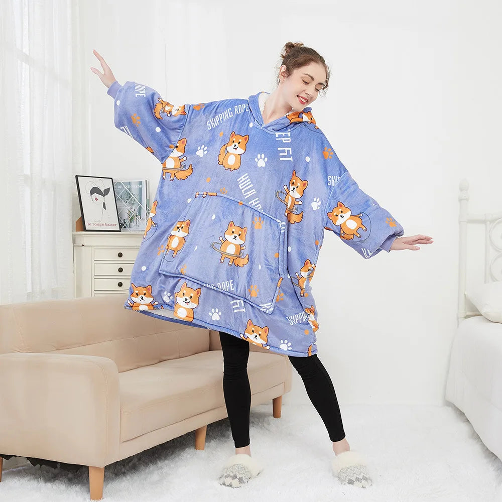 Wearable Blanket Hoodie – Oversized Fleece Thermal