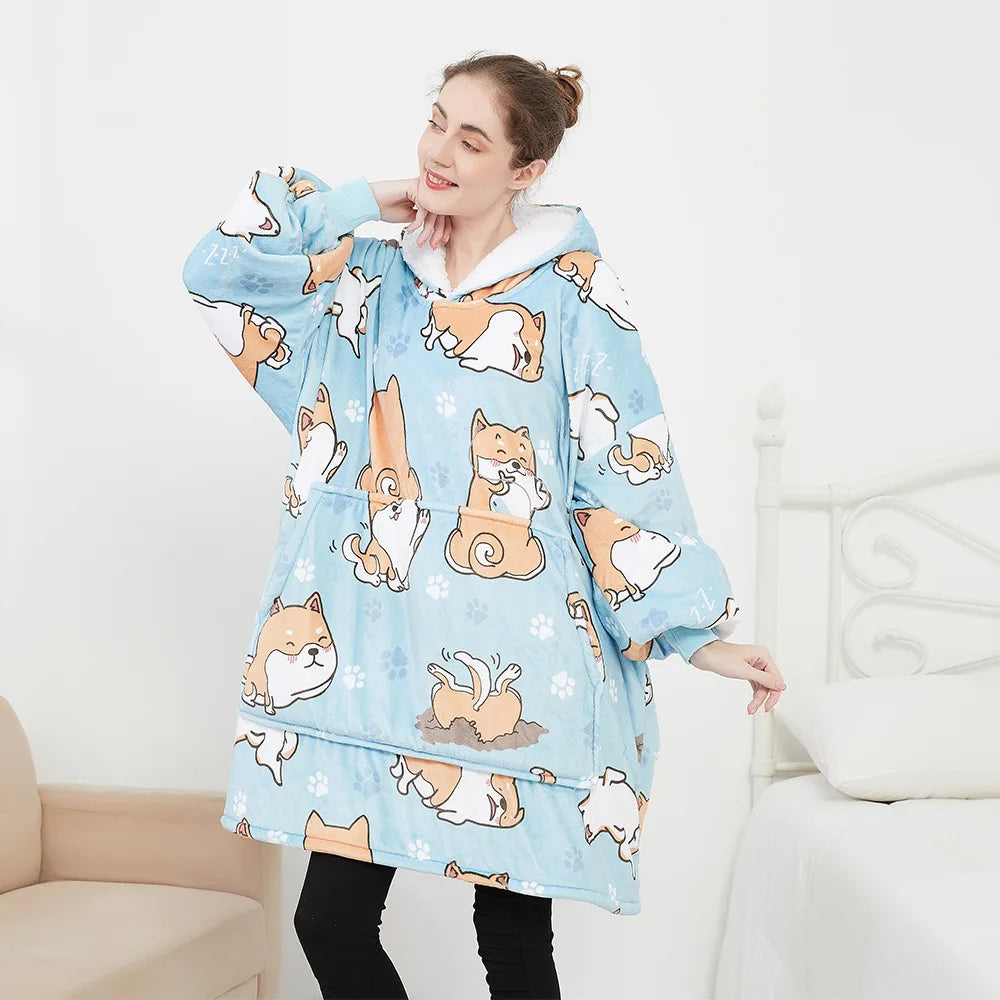 Wearable Blanket Hoodie – Oversized Fleece Thermal