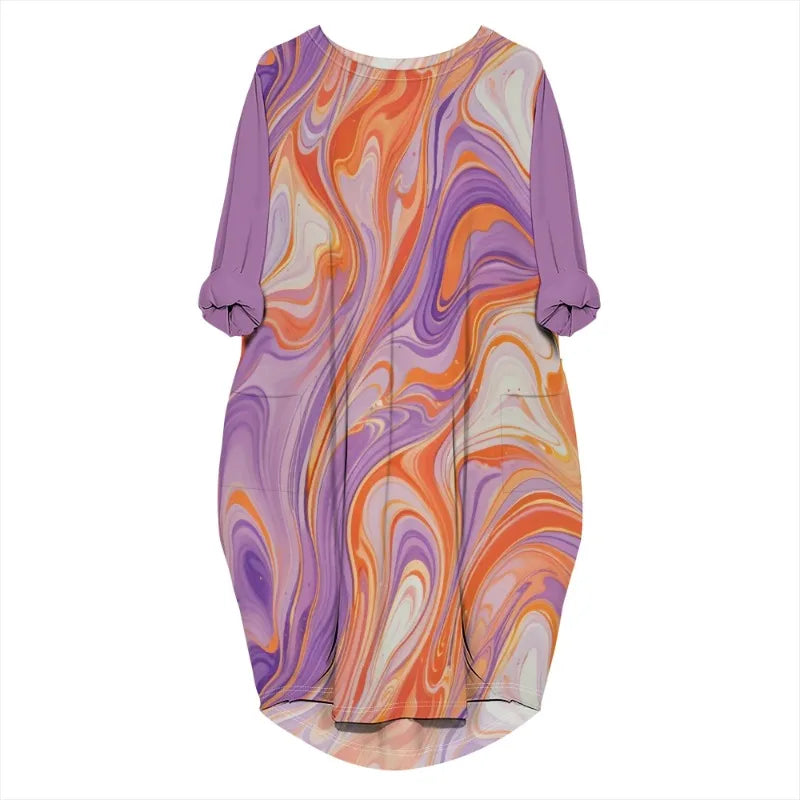 Women's printed loose long sleeved summer plus size dress Cross border Summer New Fashion
