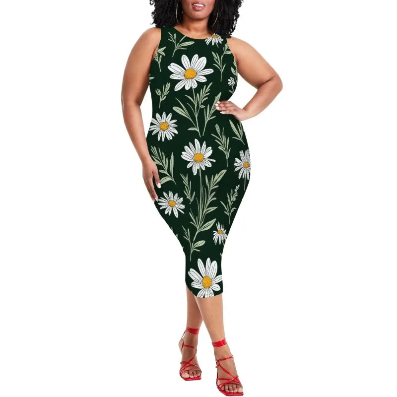 Women Casual Sexy Bodycon Tank Top Round Neck Dress Summer Pencil Sleeveless Basic Midi Club Dresses Beach Party