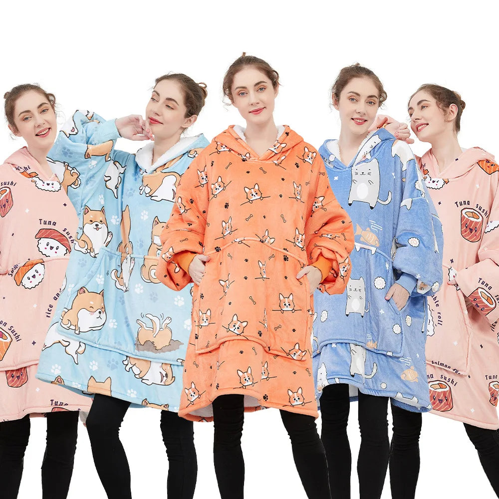 Wearable Blanket Hoodie – Oversized Fleece Thermal