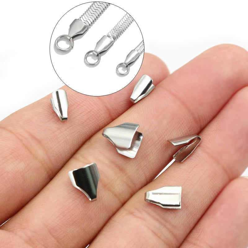 Stainless Steel Crimp End Caps – Flat Cord Beads for Jewelry Making (2–7mm, 100pcs)